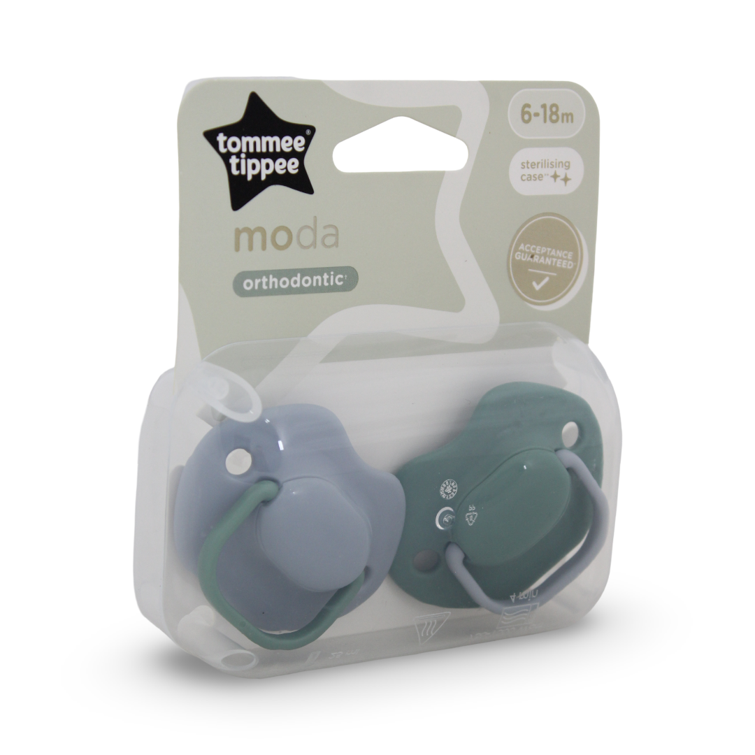 Tommee Tippee Moda Orthodontic Soothers 6-18m – Baby Blue (Pack Of 2) - Baby Essentials - Al Kawther.con