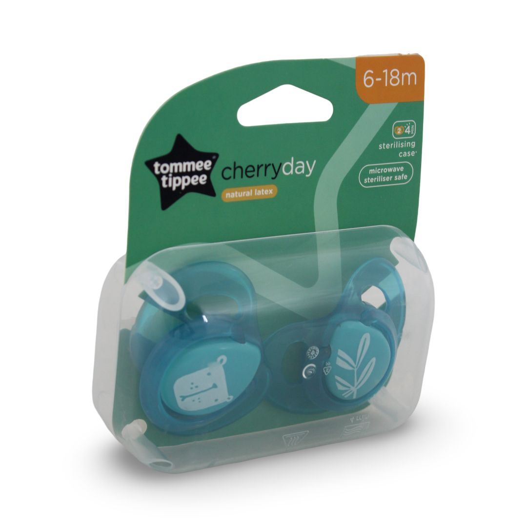 Tommee Tippee Cherryday Natural Latex Soothers 6-18m – Turquoise (Pack Of 2) - Baby Essentials