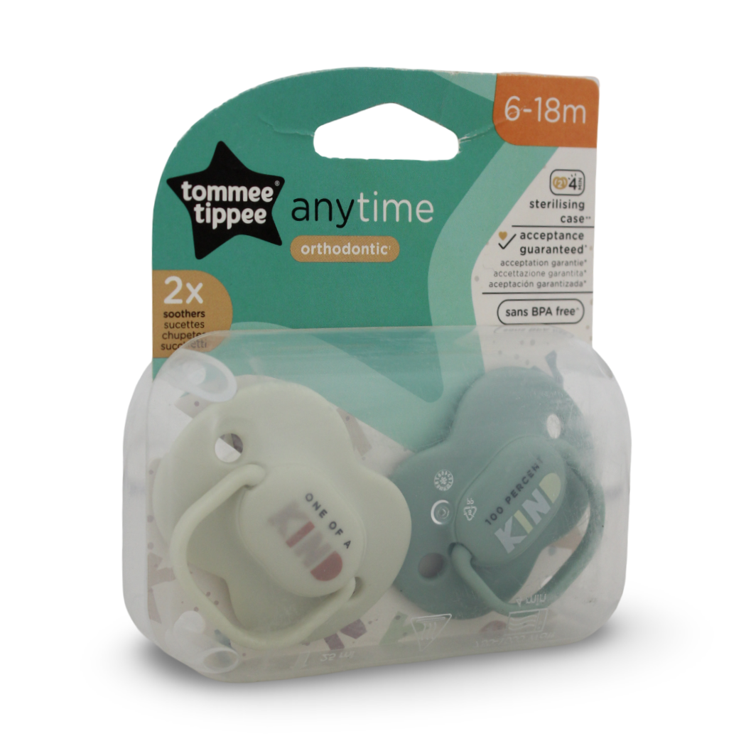 Tommee Tippee Anytime Orthodontic Soothers 6-18m – Mint & Off-White (Pack Of 2)