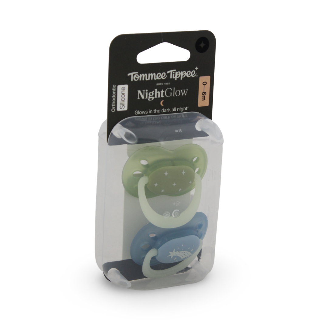 Tommee Tippee NightGlow Orthodontic Pacifiers 0-6m – Mint & Baby Blue - Baby Essentials