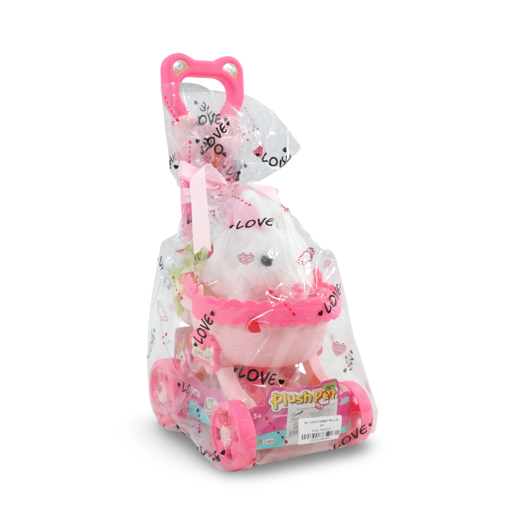 Plush Rabbit Stroller Toy Set – White