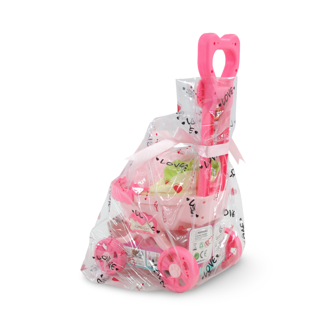 Plush Rabbit Stroller Toy Set – Pink