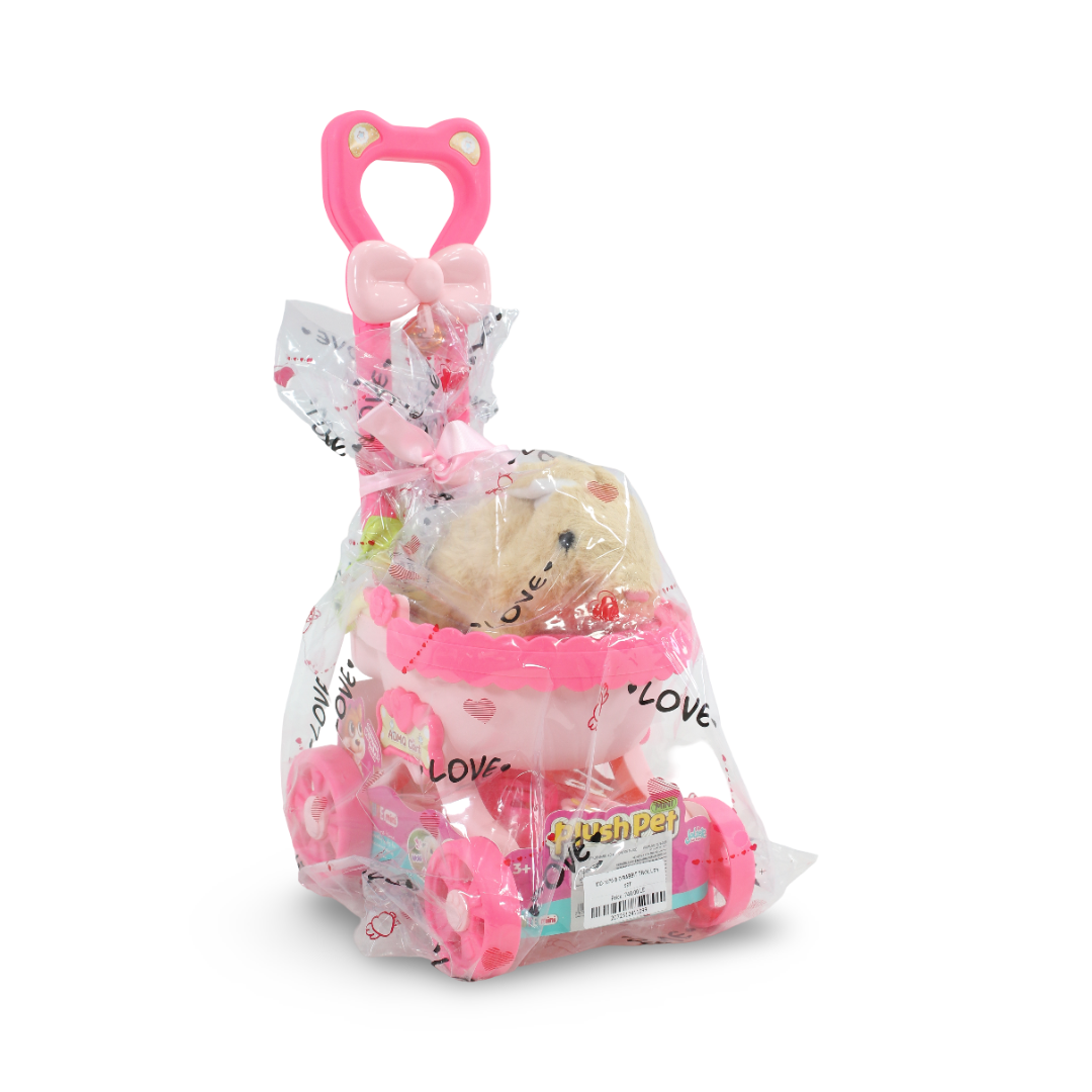 Plush Rabbit Stroller Toy Set – Beige