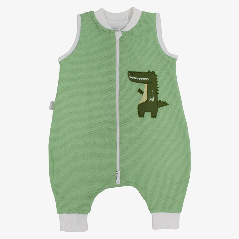 Boys Cotton Sleeveless Footless Onesie - Mint with Crocodile Print
