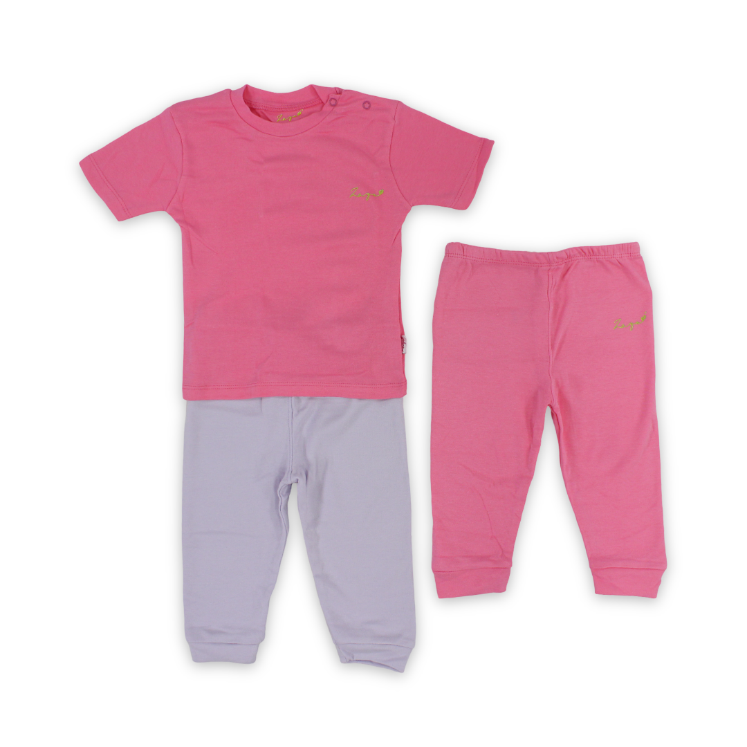 Baby Girls Cotton Pajama Pink – 3 Pcs - Clothing - Star Dream
