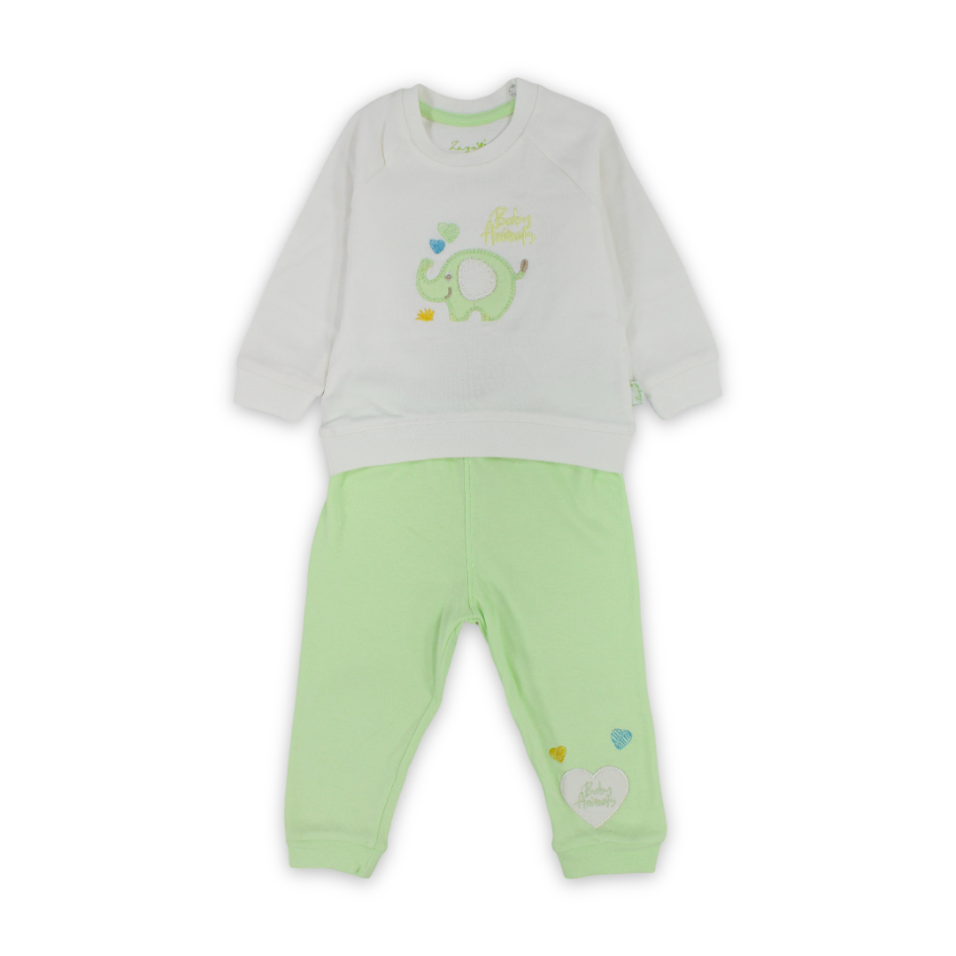 Unisex Baby Cotton Pajama – Mint with Elephant Embroidery - Clothing - Star Dream
