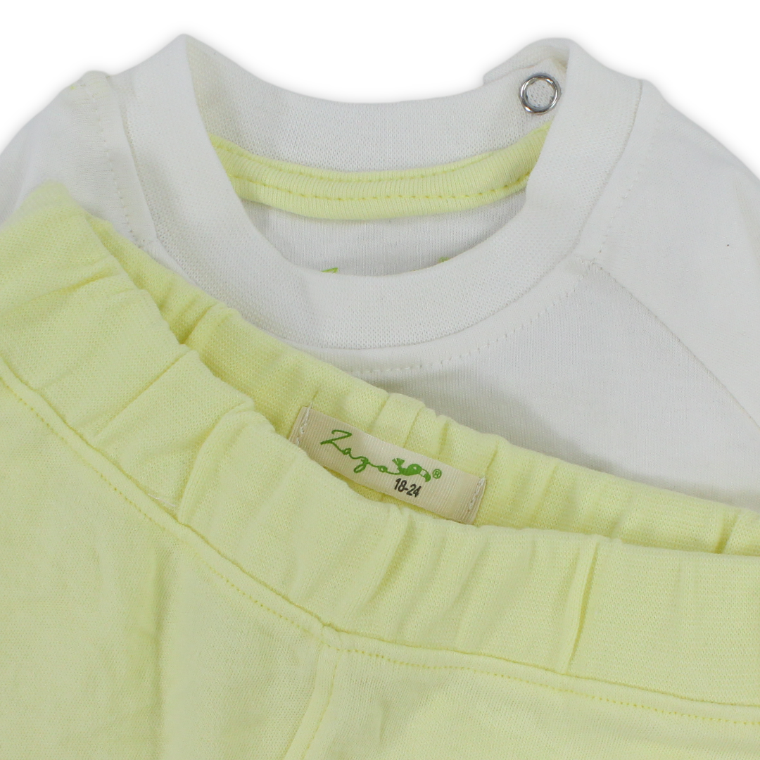 Unisex Baby Cotton Pajama – Yellow with Elephant Embroidery