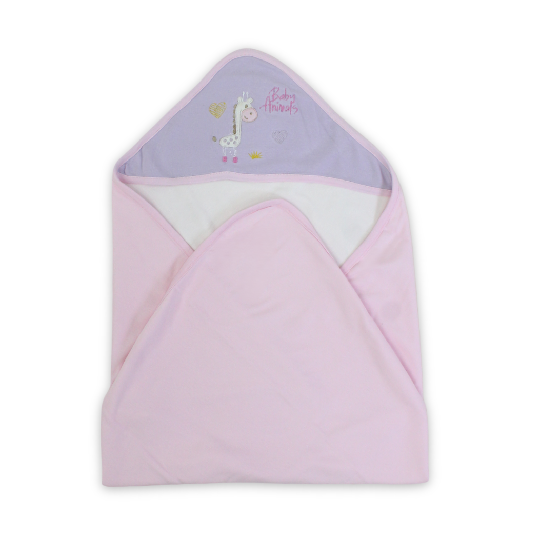 Baby Girls Cotton Baby Blanket – Giraffe Embroidery