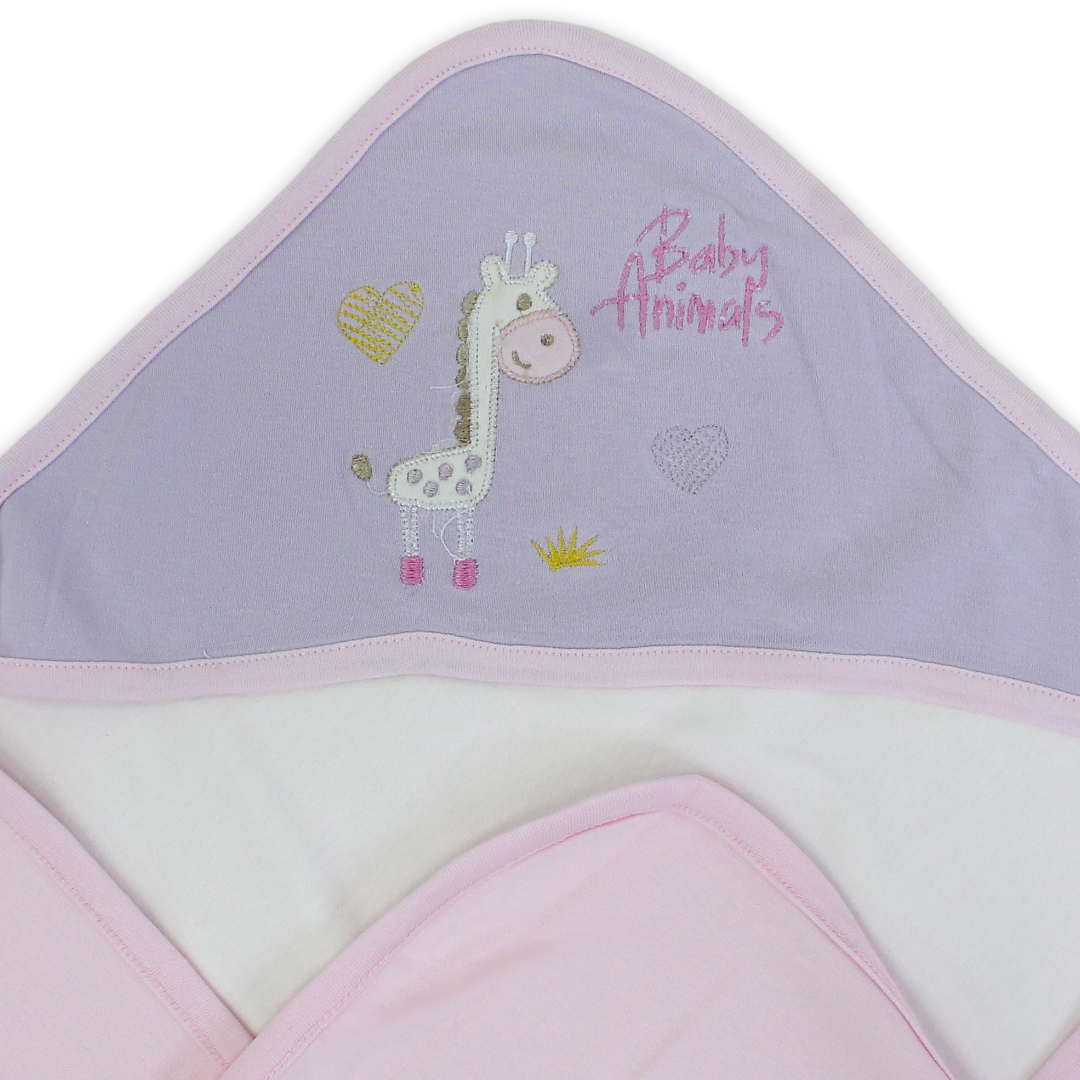 Baby Girls Cotton Baby Blanket – Giraffe Embroidery