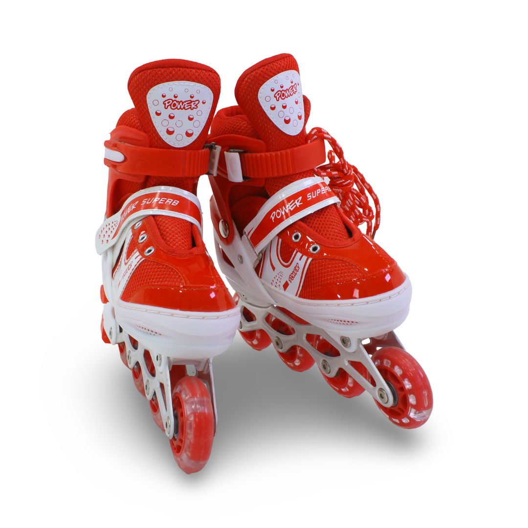 Power Superb Single-Row Adjustable Roller Skates (35-38) – Red