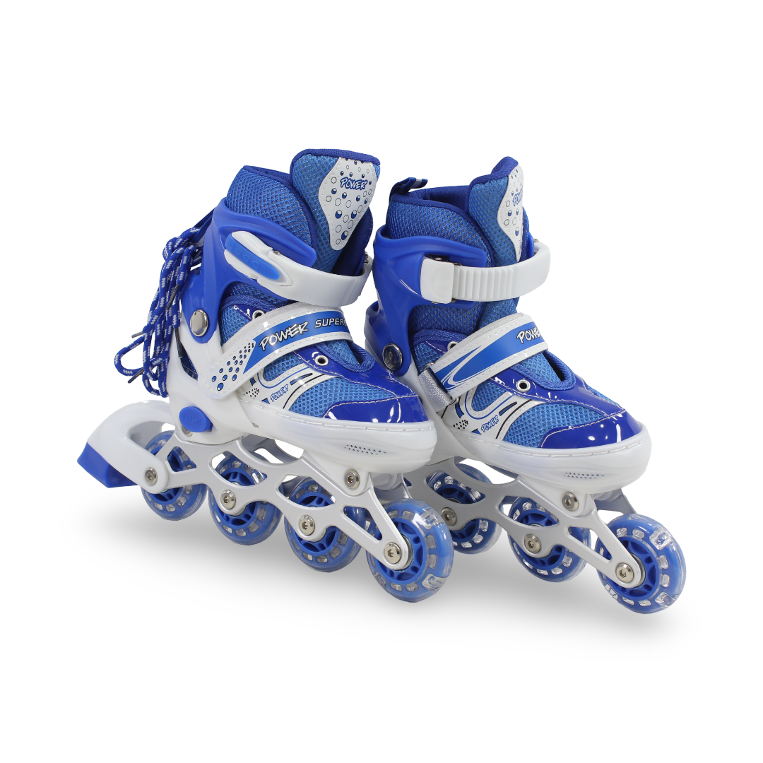 Power Superb Single-Row Adjustable Roller Skates (31-34) – Blue