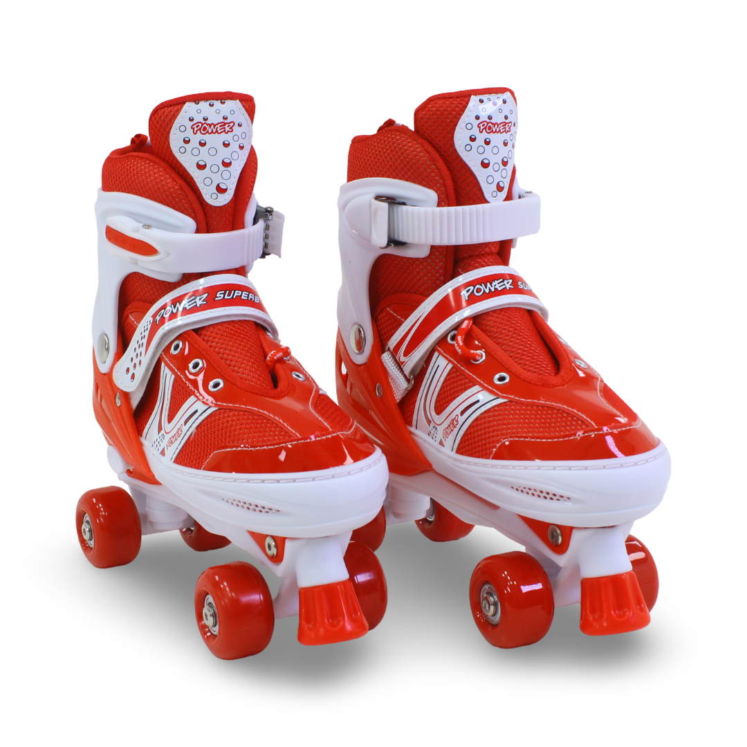 Power Superb Double Wheels Adjustable Kids' Roller Skates (L Size) – Red & White