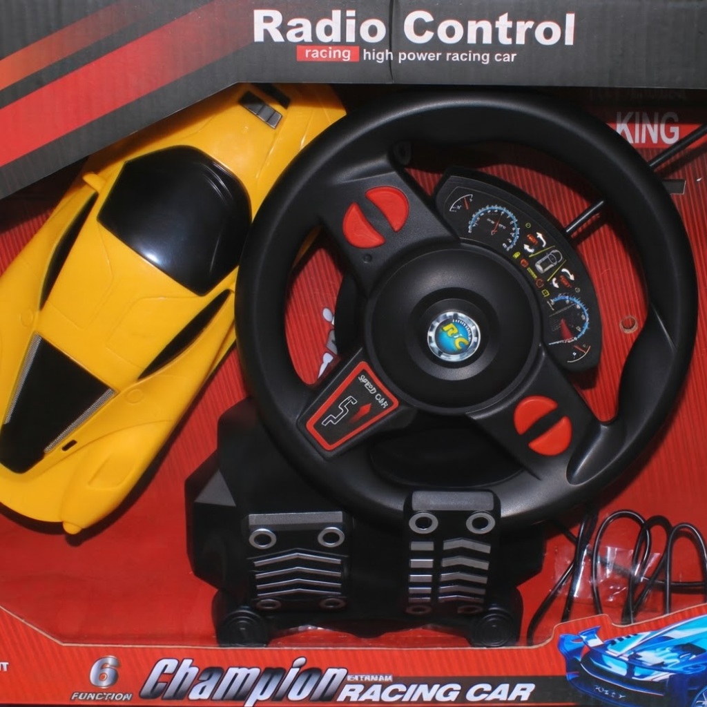 Champion Racing Car 1:18 Scale RC with Steering Wheel and Pedals – Yellow