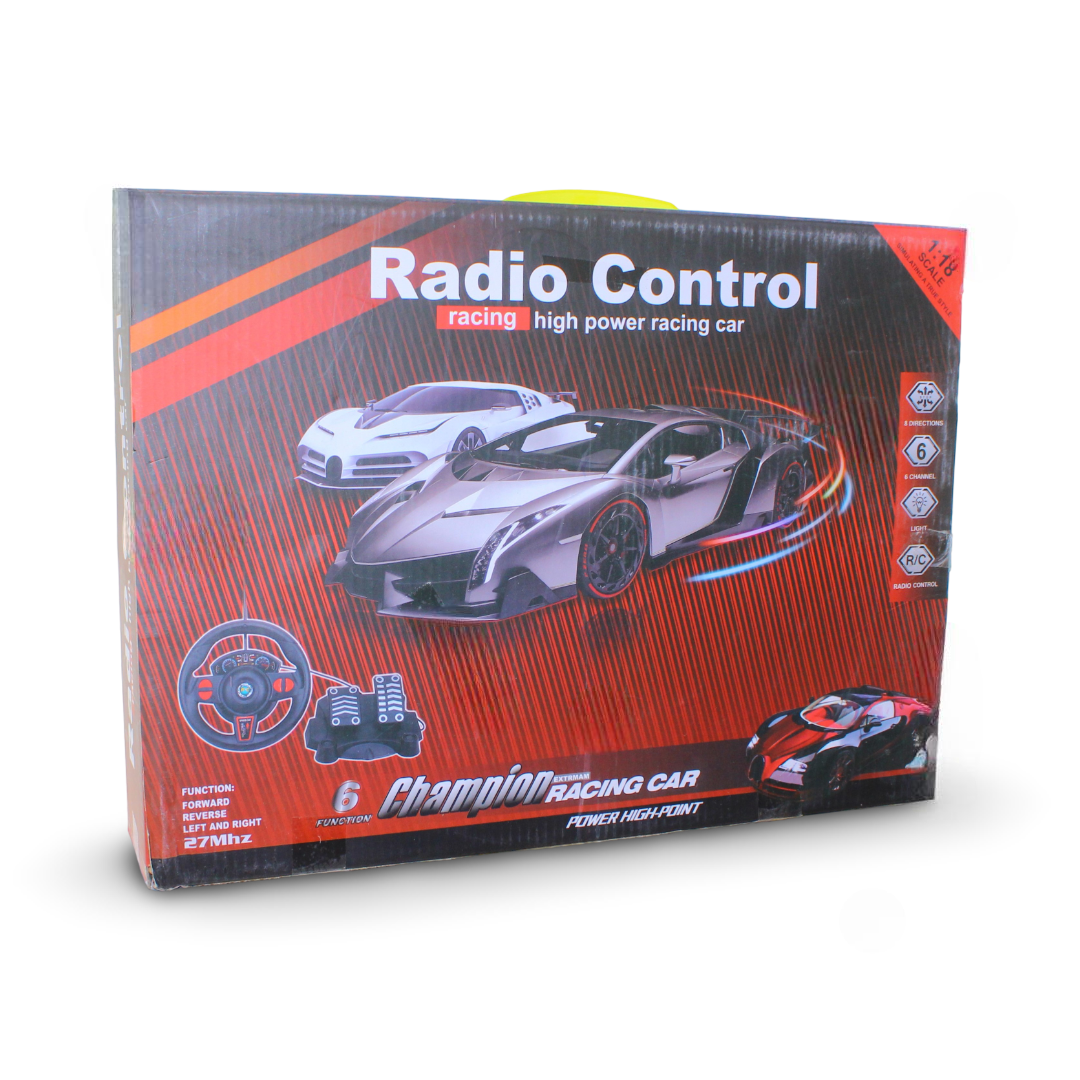 Champion Racing Car 1:18 Scale RC with Steering Wheel and Pedals – Yellow