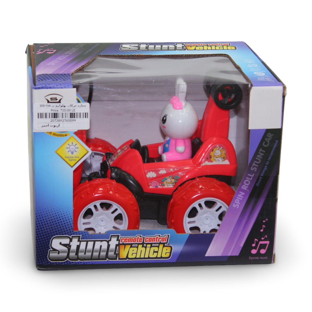 Spin Roll Stunt Car Remote-Controlled Toy with LED Lights – Red with Rabbit Design - OKO