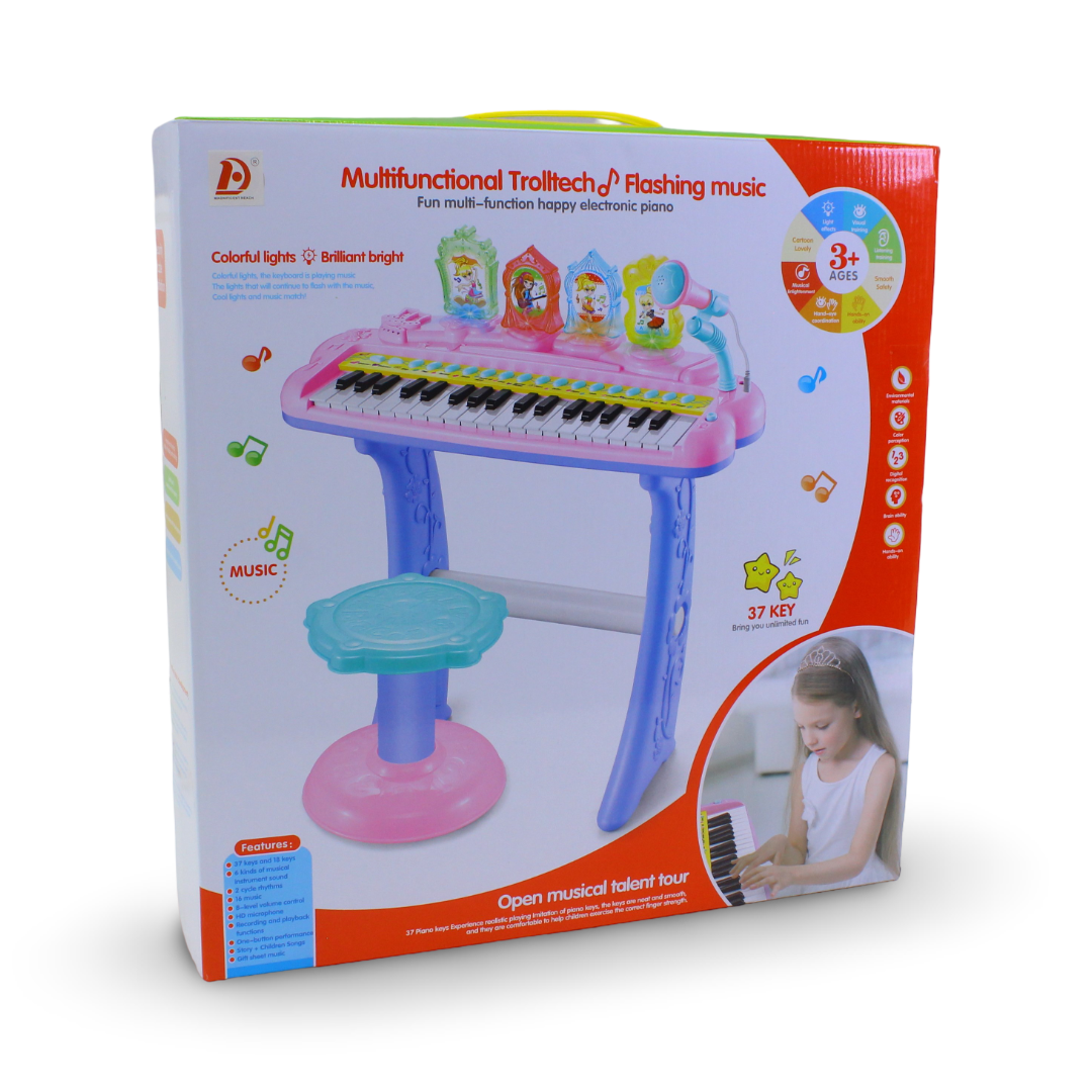 Multifunctional 37-Key Kids Electronic Piano Keyboard Set – Pink