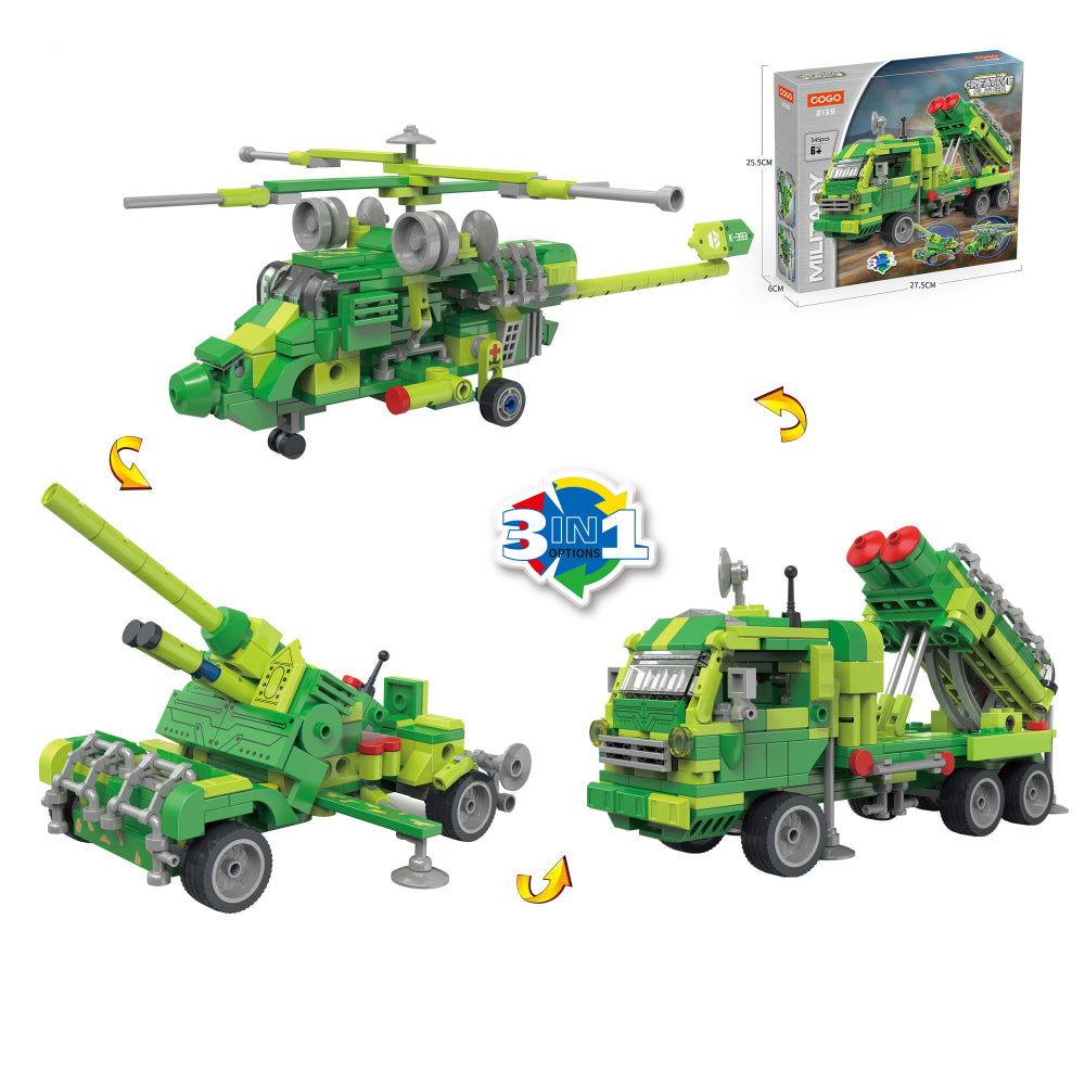 Cogo Creative Player 3-in-1 Military Vehicle Building Blocks Set – 345 Pcs - Toys