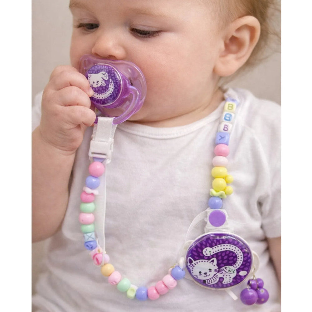 Safari Baby Soother with Clip Chain 0-6M – Purple Cat