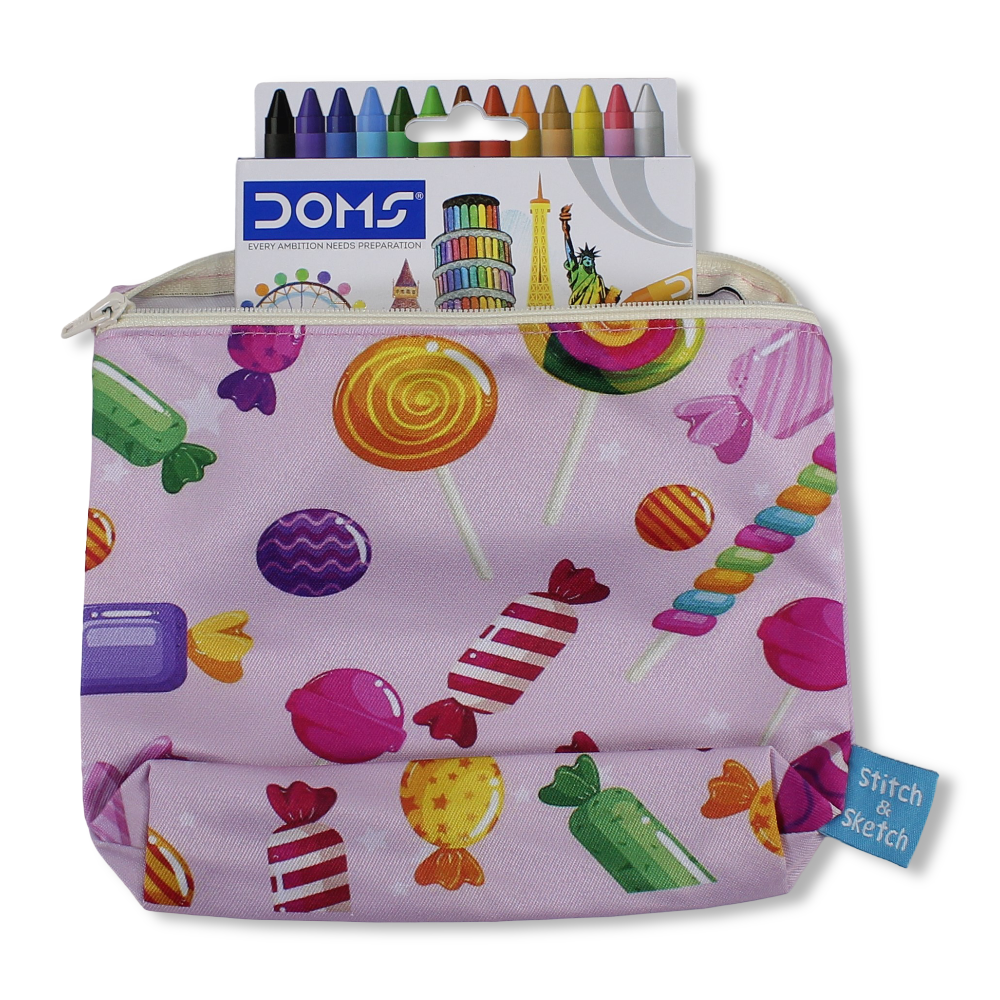 Candies Coloring Pencil Case with Extra Long Wax Crayons 12 Colours + 1 Silver