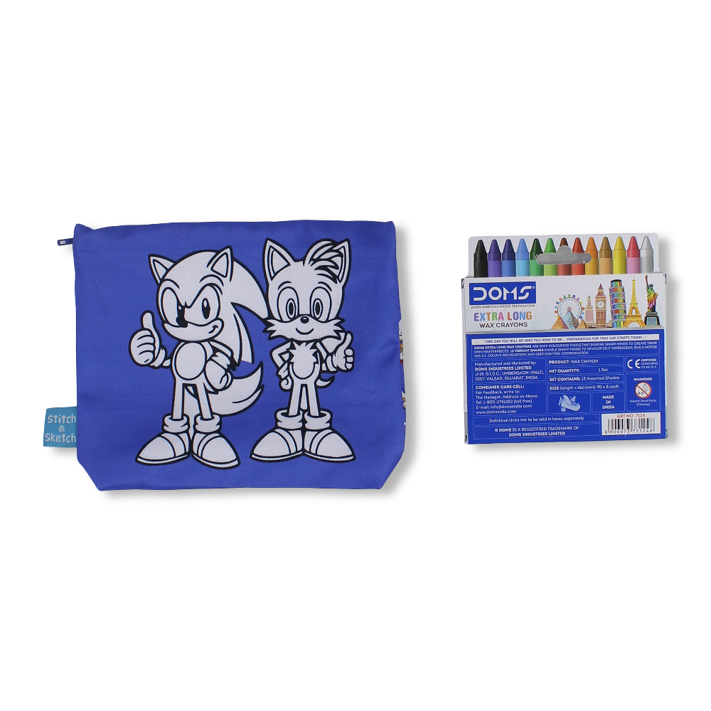 Sonic Coloring Pencil Case with Extra Long Wax Crayons 12 Colours + 1 Silver