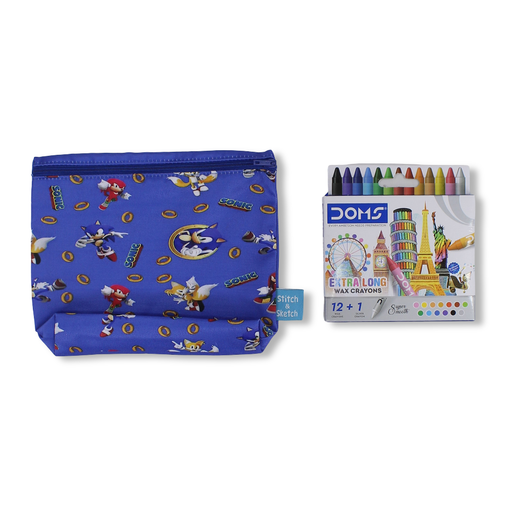Sonic Coloring Pencil Case with Extra Long Wax Crayons 12 Colours + 1 Silver - Toys - Stitch and Sketch