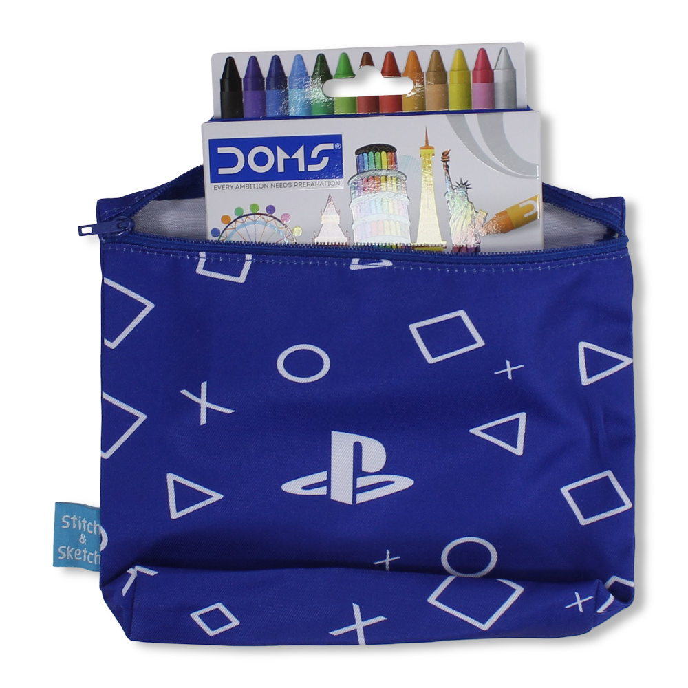 Gamer Coloring Pencil Case with Extra Long Wax Crayons 12 Colours + 1 Silver