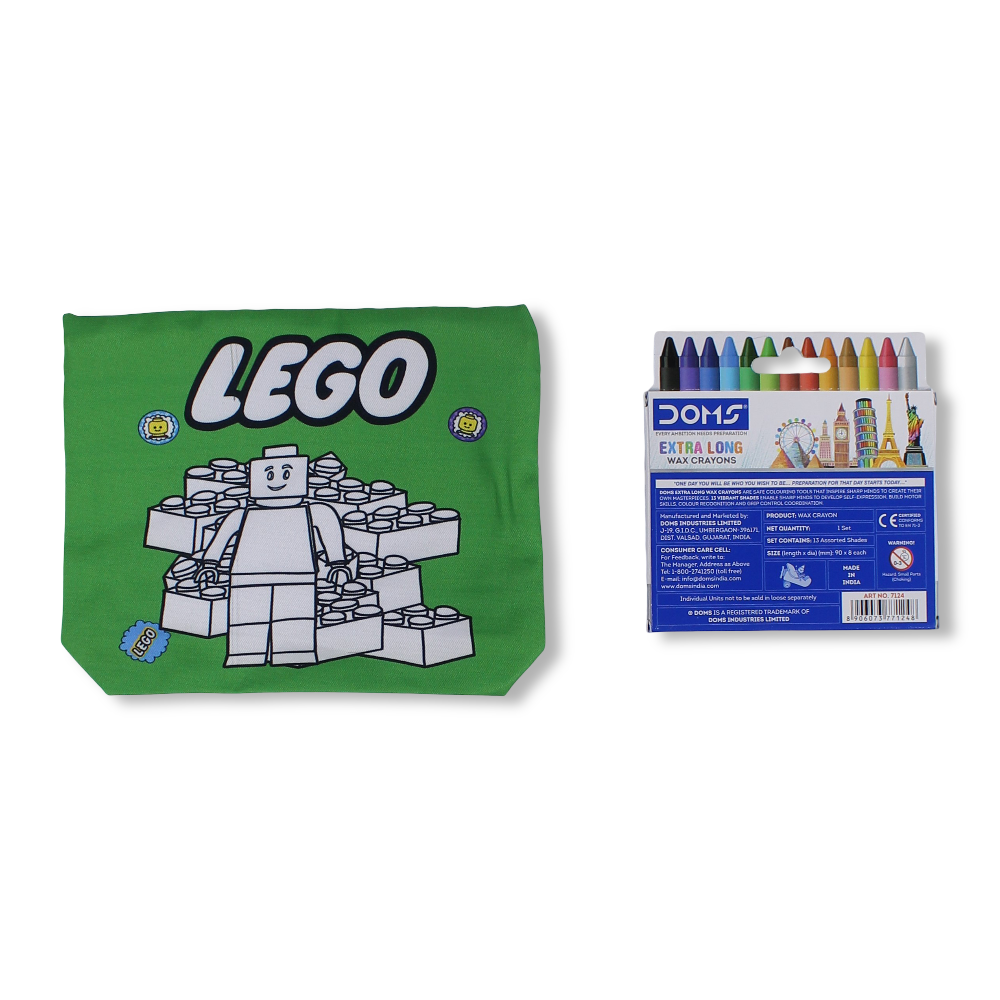 Lego Coloring Pencil Case with Extra Long Wax Crayons 12 Colours + 1 Silver - Toys - Stitch and Sketch