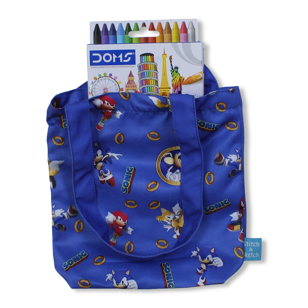 Sonic Small Coloring Tote Bag with Extra Long Wax Crayons 12 Colours + 1 Silver
