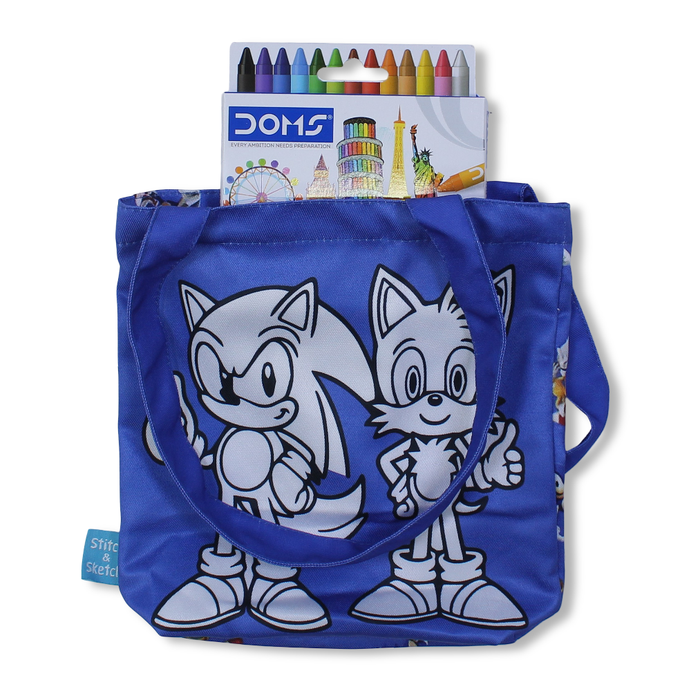 Sonic Small Coloring Tote Bag with Extra Long Wax Crayons 12 Colours + 1 Silver