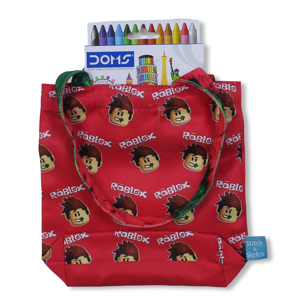 Roblox Small Coloring Tote Bag with Extra Long Wax Crayons 12 Colours + 1 Silver