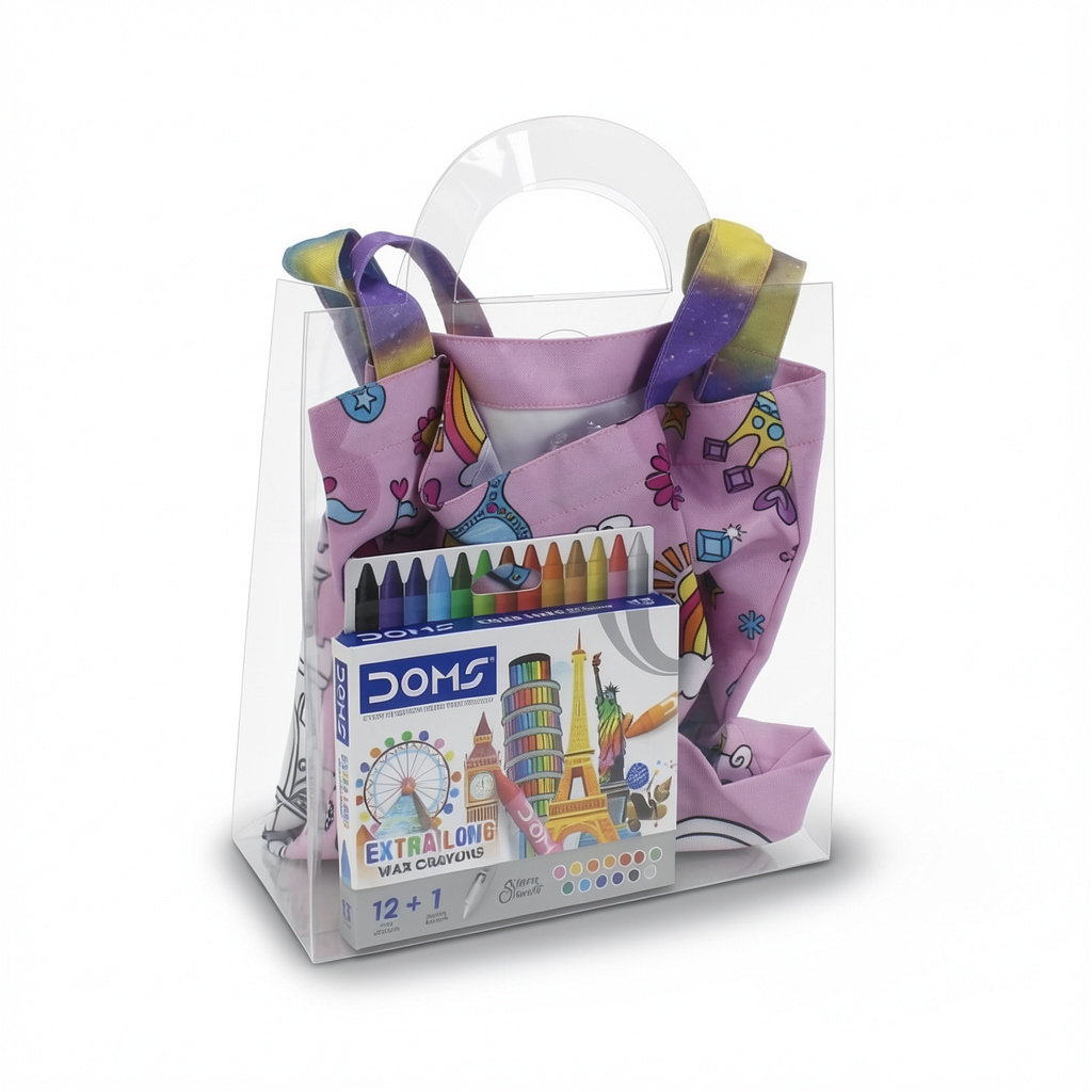 Castle Coloring Tote Bag + Doms Extra Long Wax Crayons Set - School - Stitch and Sketch