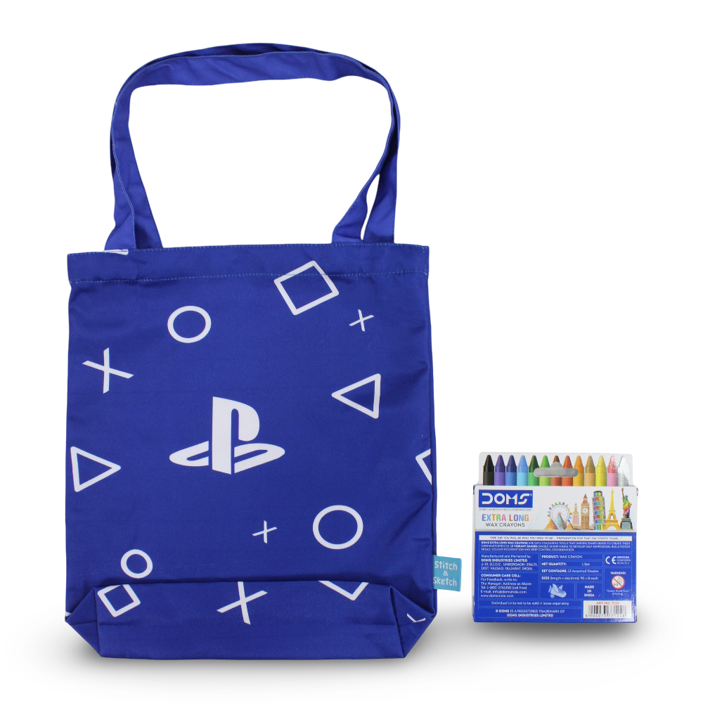 Gamer Medium Coloring Tote Bag with Extra Long Wax Crayons 12 Colours + 1 Silver