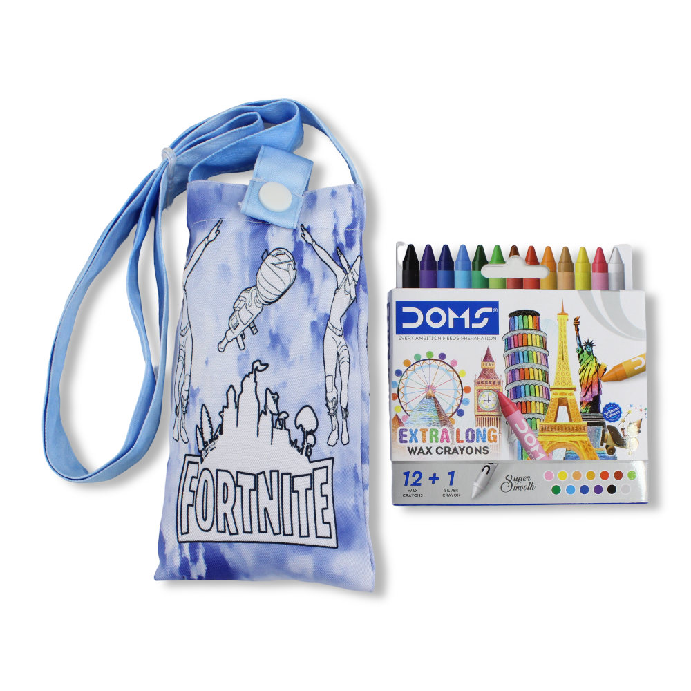 Fortnite Coloring Mobile Case with Extra Long Wax Crayons 12 Colours + 1 Silver - Toys - Stitch and Sketch