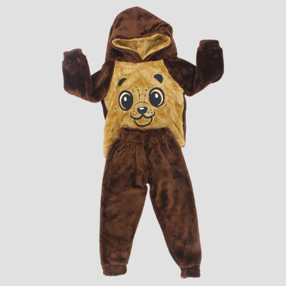 Cute Monkey Long-Sleeved Fleeced Hooded Pajama