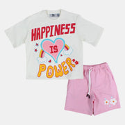 Girls Cotton Short-Sleeved Pajama – Pink and White