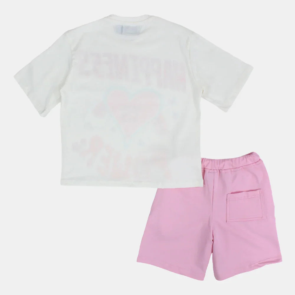 Girls Cotton Short-Sleeved Pajama – Pink and White