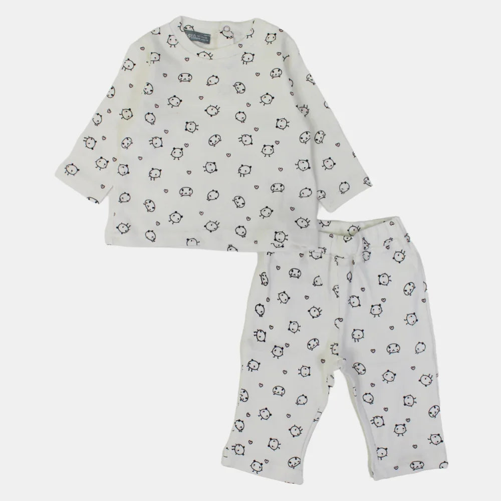 Baby Girls Cotton Outfit Set – Printed Cream Delight