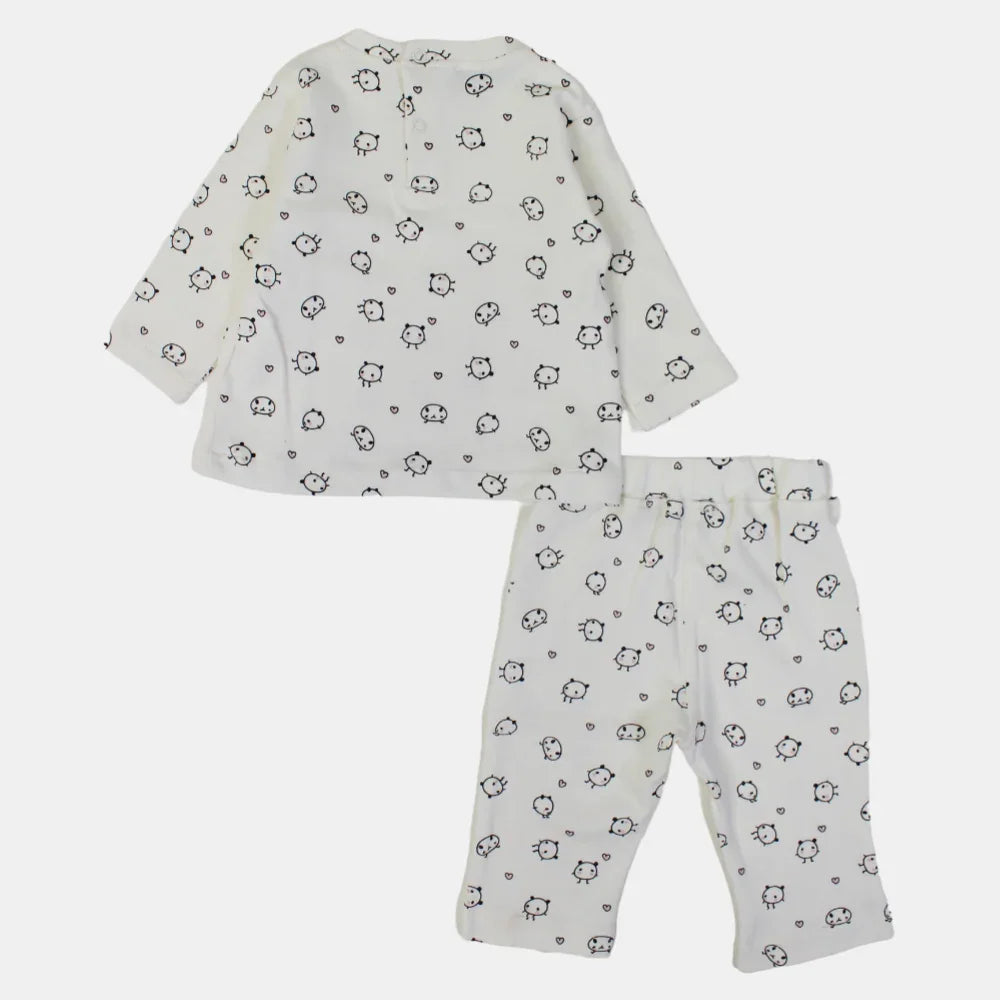 Baby Girls Cotton Outfit Set – Printed Cream Delight