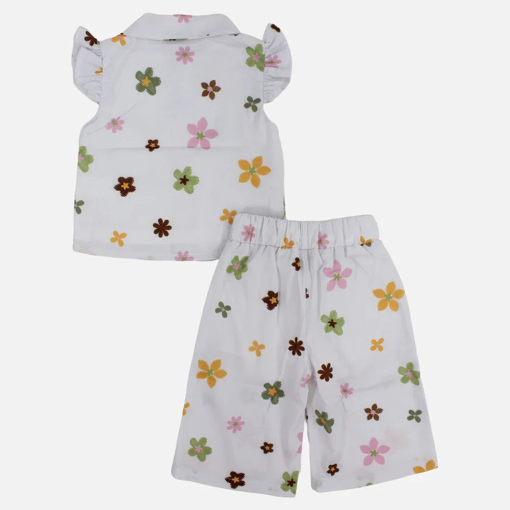 Baby Girls Cotton 2-Piece Outfit Set – Off-White with Cute Print