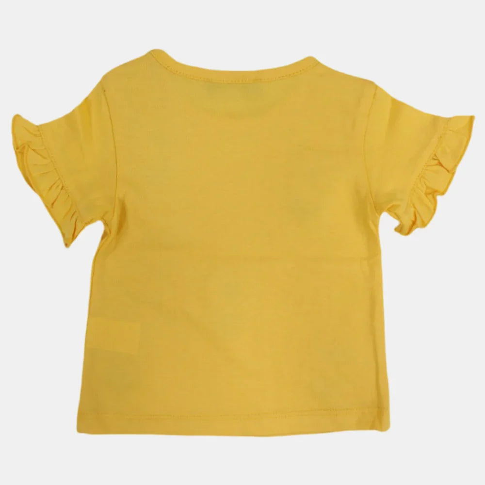 Baby Girls Short-Sleeved Cotton T-Shirt - Yellow with Flowers