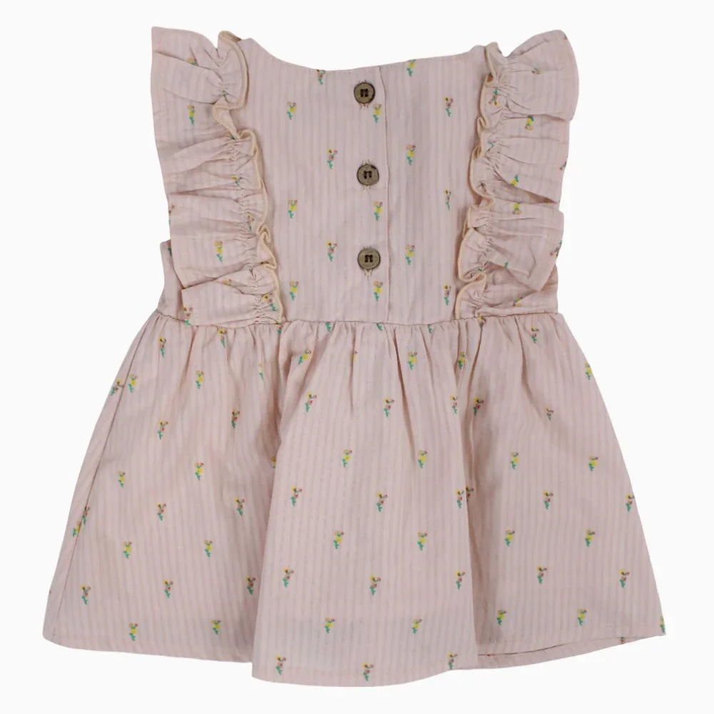 Baby Girls Cotton Dress – Salmon with Little Flowers
