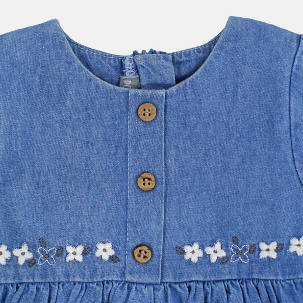 Baby Girls Dark Denim Short-Sleeved Dress