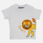 Baby Boys Cotton T-Shirt – Off-White with Roaring Lion Design
