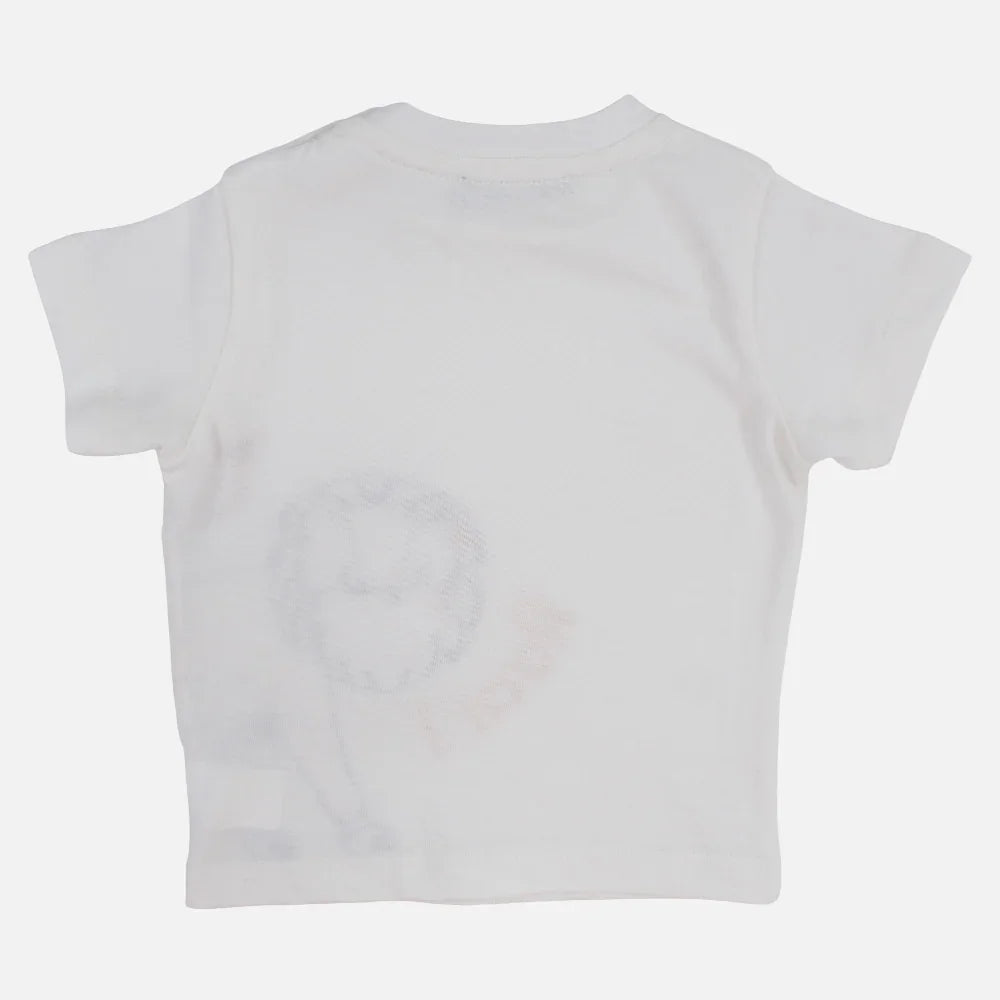 Baby Boys Cotton T-Shirt – Off-White with Roaring Lion Design