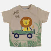 Baby Boys Cotton T-Shirt - Beige with Safari Time Print