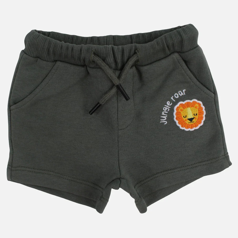Baby Boys Shorts – Olive Green with Roaring Lion Design