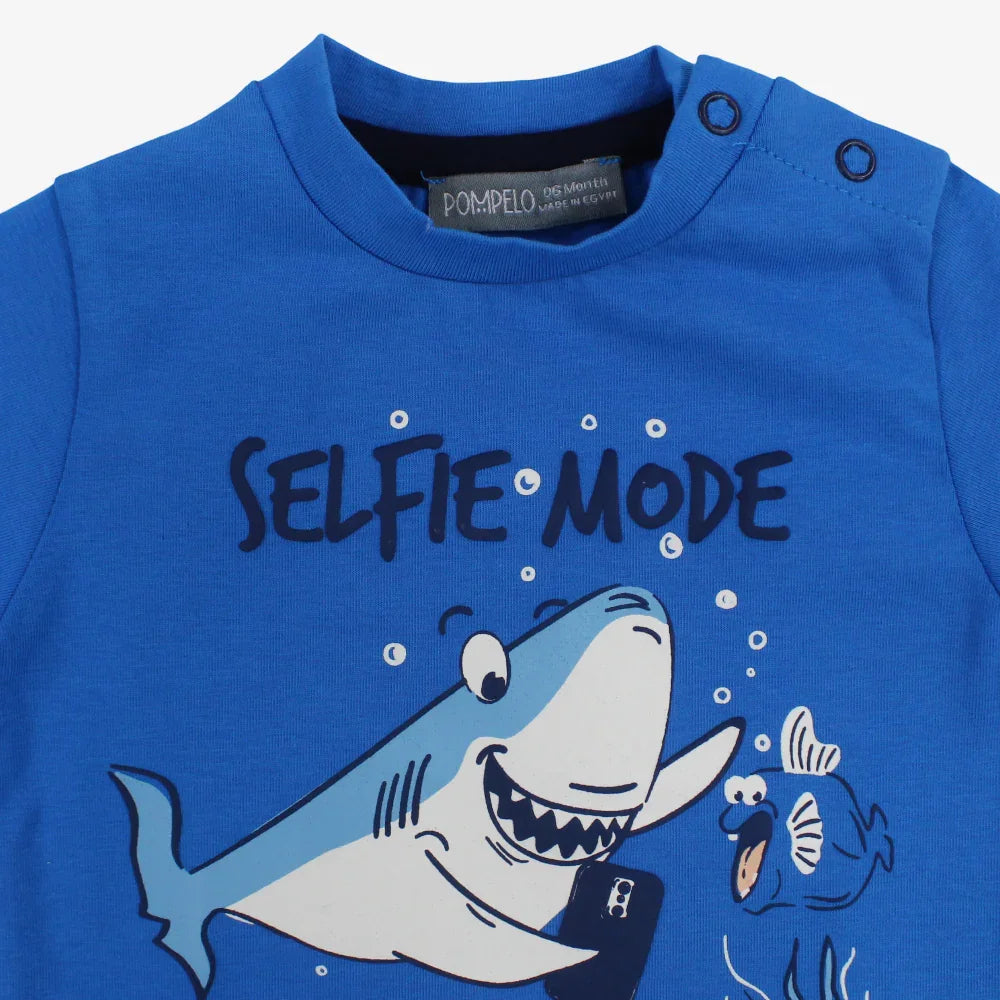 Baby Boys Cotton T-Shirt – Royal Blue with Shark Print