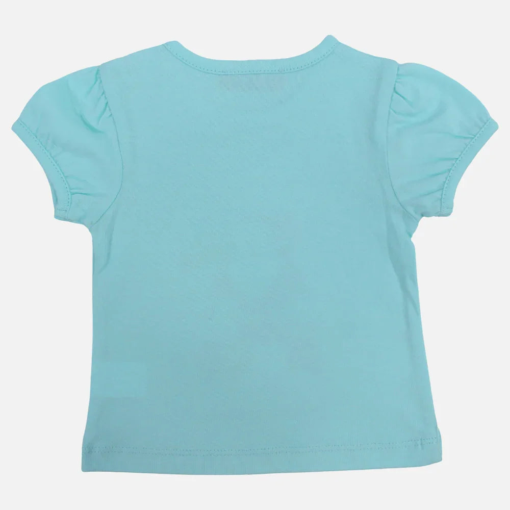 Baby Girls Cotton T-Shirt – Aqua with Parrot Design