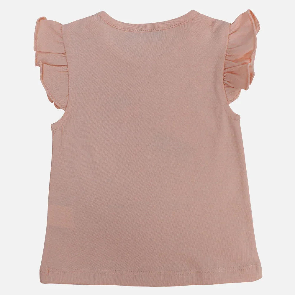 Baby Girls Cotton T-Shirt - Salmon with Ice Cream Design