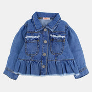 Girls Long-Sleeved Ruffled Denim Jacket